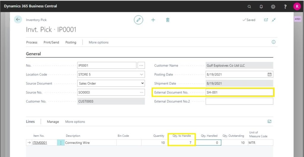 HOW TO SHIP ITEMS WITH INVENTORY PICKS IN D 365 BUSINESS CENTRAL