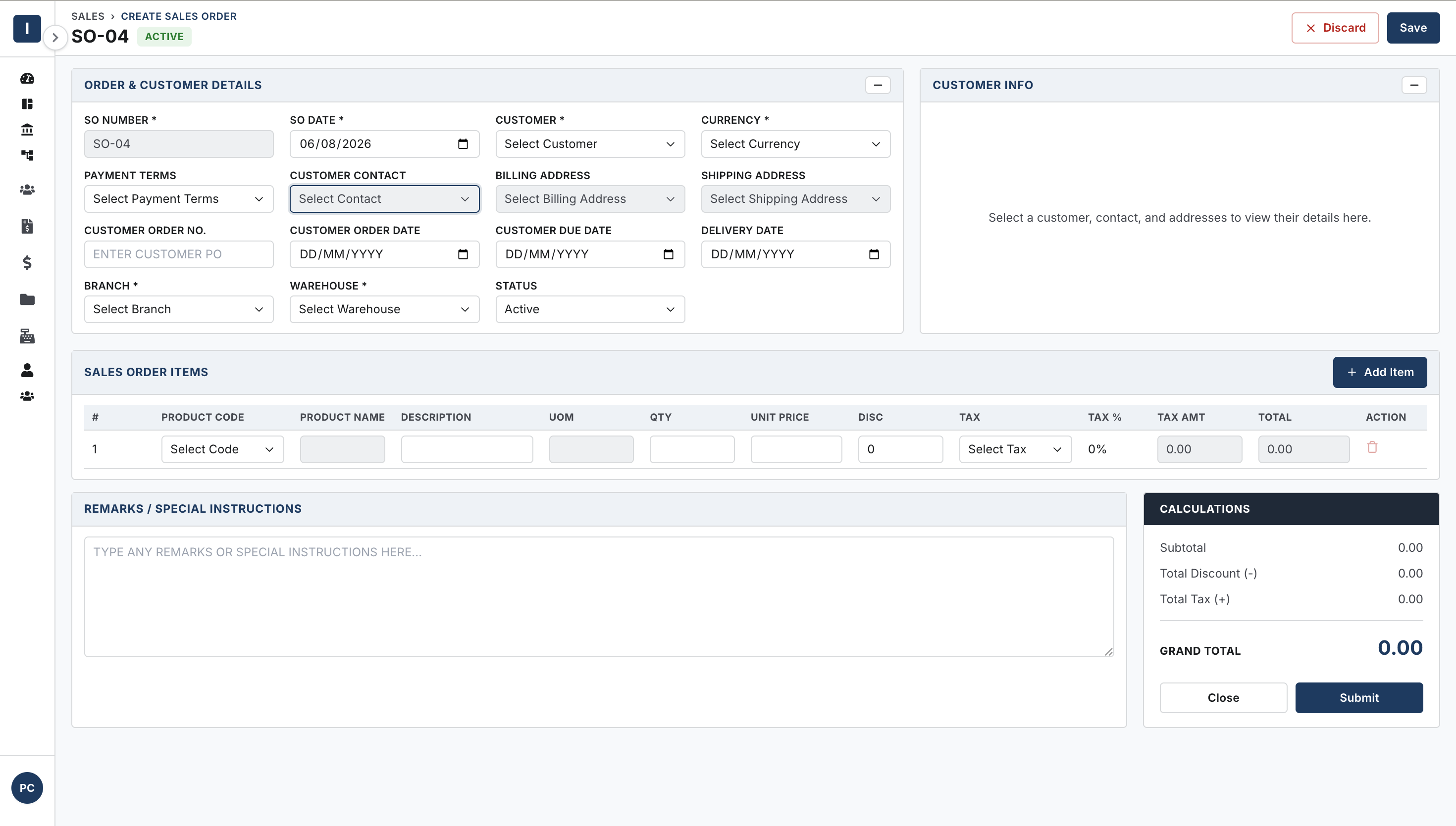 Sales Order Management Interface