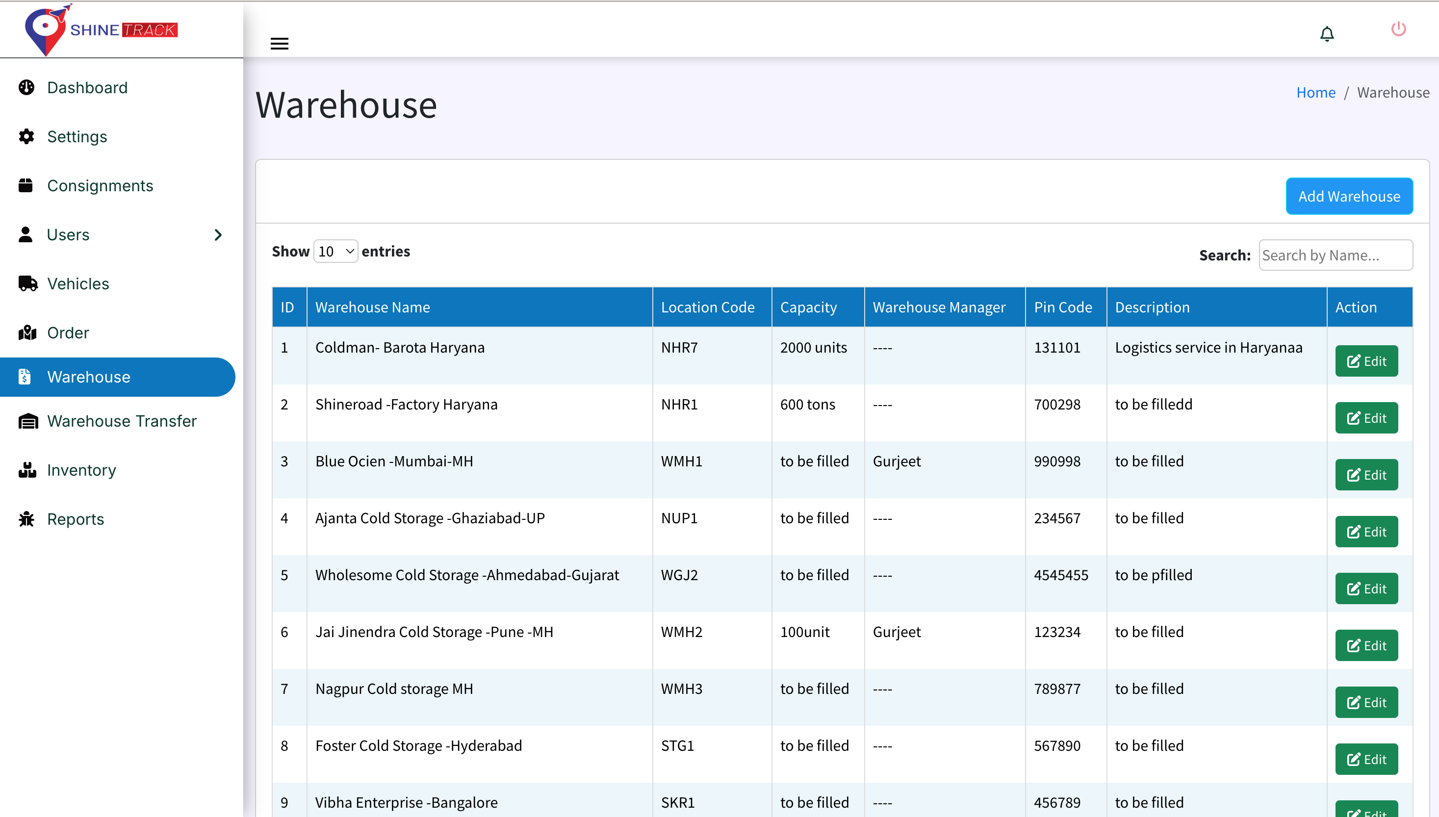 Shipment List View