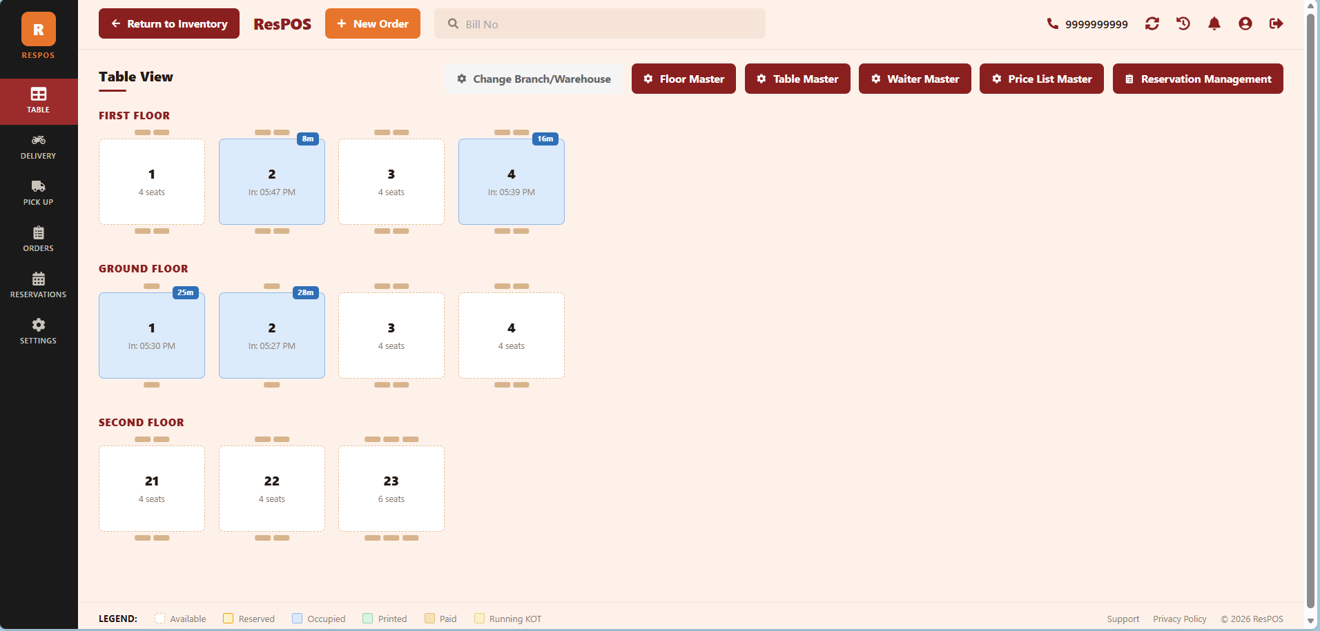 POS dashboard interface